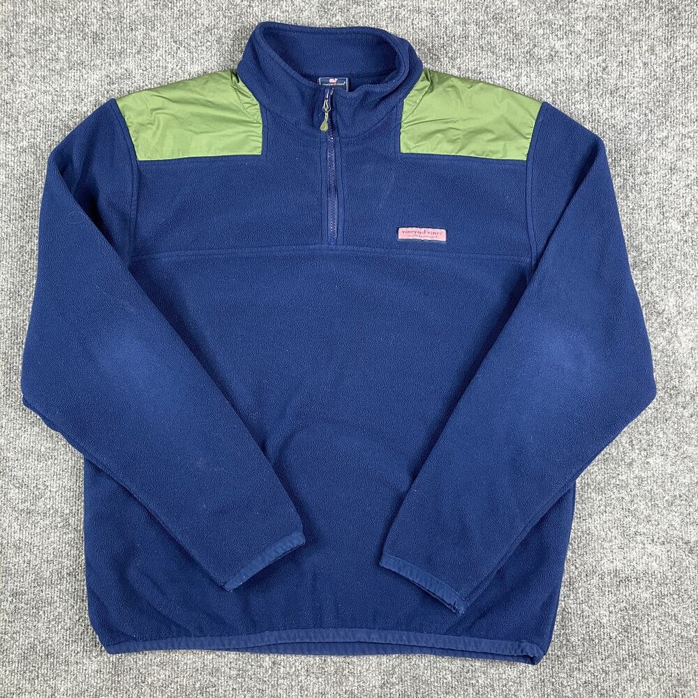 Vineyard Vines Pullover Mens Large‎ Navy Green Fleece Quarter Zip Casual Preppy